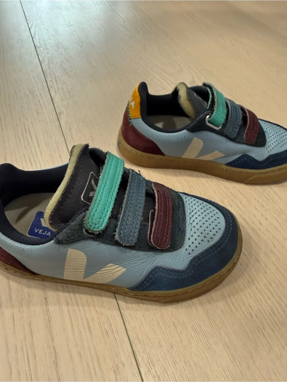Veja Kids Light Blue Multi-Stripe Velcro Sneakers | 27 (10C)